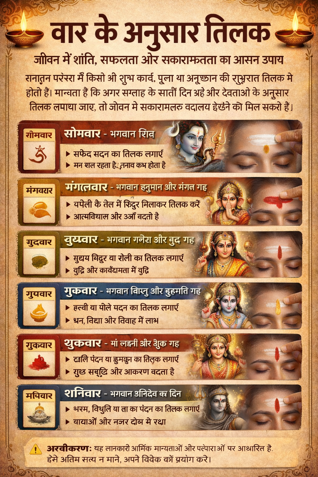 वार के अनुसार तिलक: जीवन में शांति, सफलता और सकारात्मकता का आसान उपाय