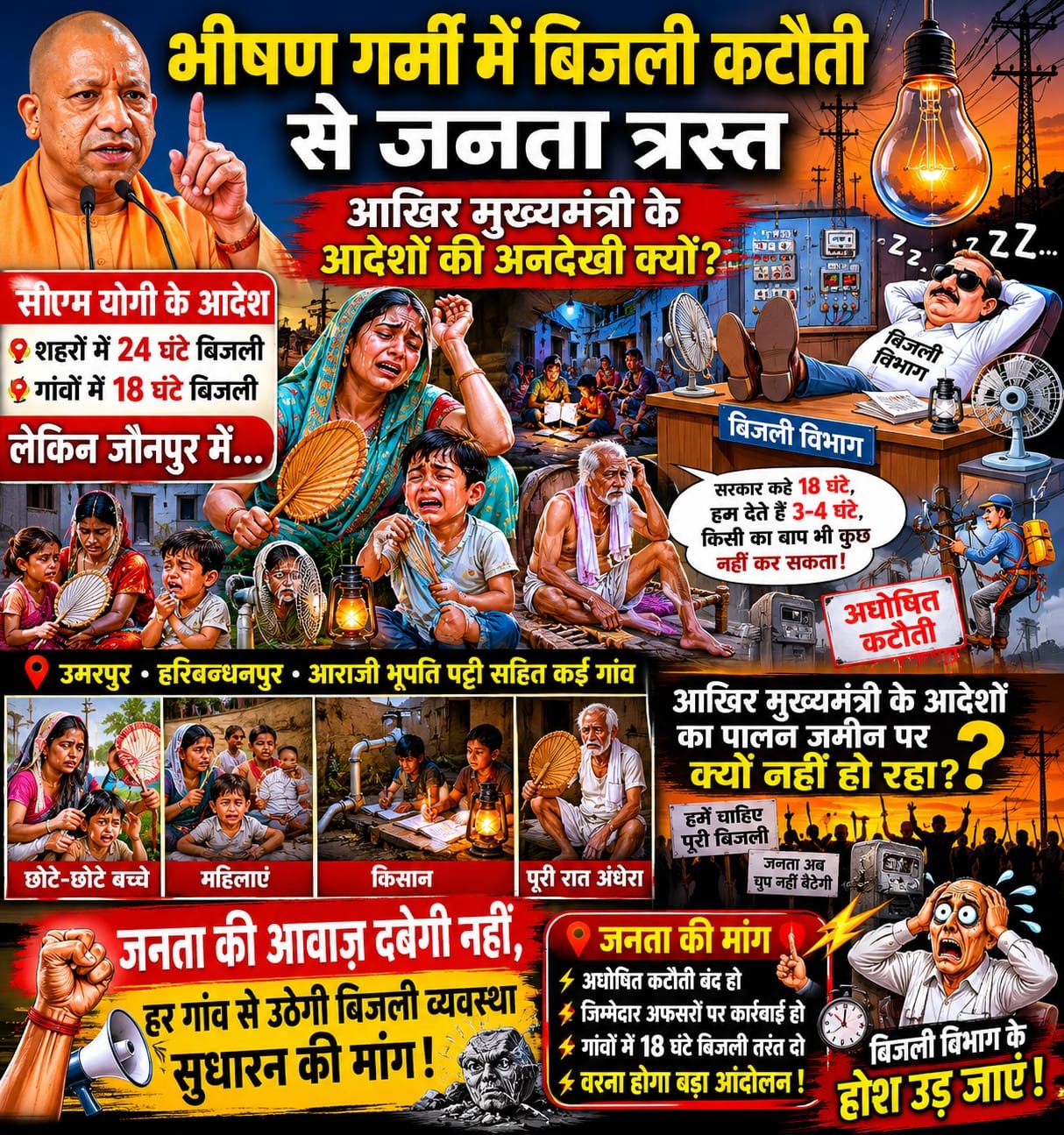 भीषण गर्मी में बिजली कटौती से उबल पड़ा जौनपुर, जनता बोली अब नहीं सहेंगे अंधेरगर्दी;