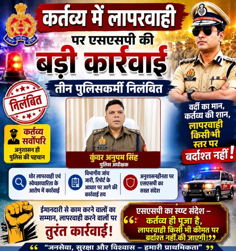 कर्तव्य में लापरवाही पर एसएसपी का बड़ा एक्शन, तीन पुलिसकर्मी निलंबित;